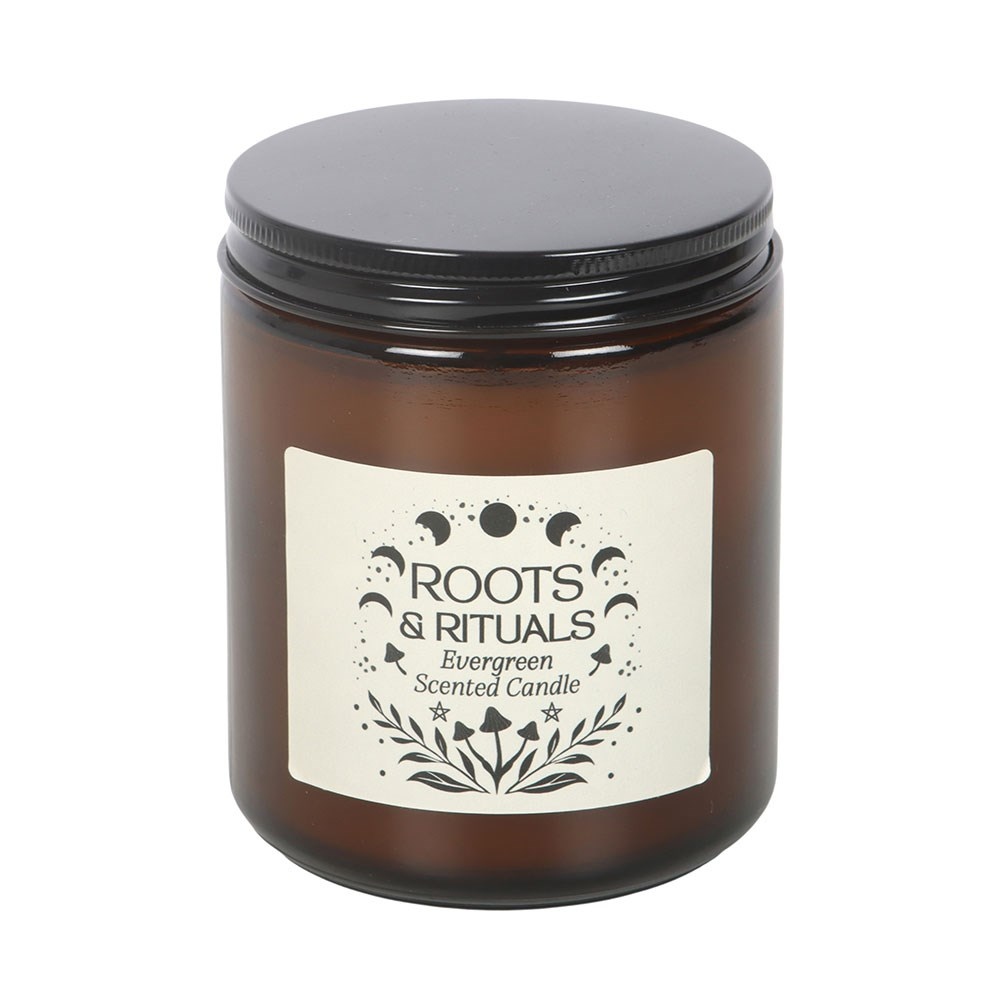 Something Different - Roots & Rituals Evergreen Amber Glass Scented Candle - Brown